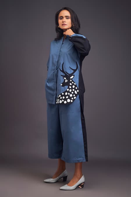 Buy Deepika Arora Black Cotton Patchwork High Neck Deer Shirt With Pant Buy_Deepika Arora_Black Cotton Patchwork High Neck Deer Shirt With Pant