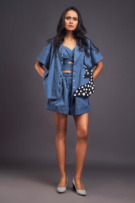 Deepika Arora Deer Patchwork Shirt With Shorts Set 