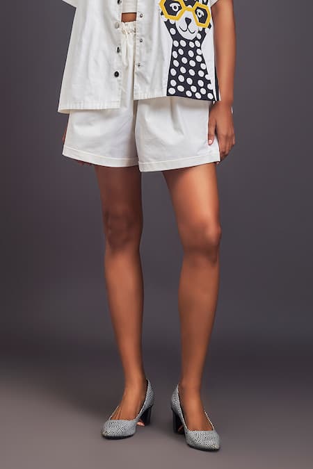 Shop_Deepika Arora_White Cotton Patchwork Collared Shirt With Shorts Set _Online_at_Aza_Fashions