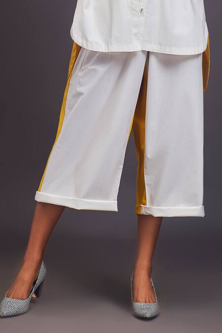 Deepika Arora_White Cotton Patchwork High Neck Giraffe Shirt With Pant Set _at_Aza_Fashions