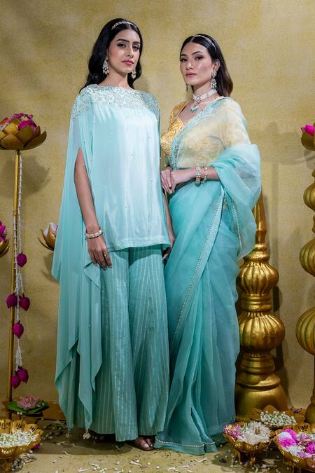 Sheela Suthar_Yellow Organza, Satin Lotus Zardosi Embroidered Saree With Blouse _Online_at_Aza_Fashions