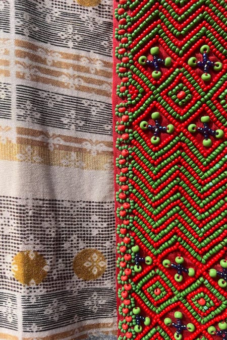 Buy Niki Mahajan Beige Crepe Printed Vintage Floral Round Geometric Short Kurta With Pant Buy_Niki Mahajan_Beige Crepe Printed Vintage Floral Round Geometric Short Kurta With Pant