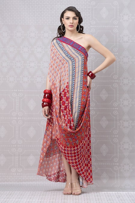 Niki Mahajan Handblock Print Draped Dress 