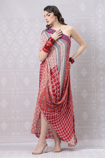 Niki Mahajan Handblock Print Draped Dress 