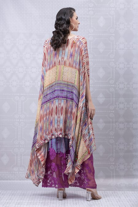 Niki Mahajan Vintage Trible Print Cape With Skirt 