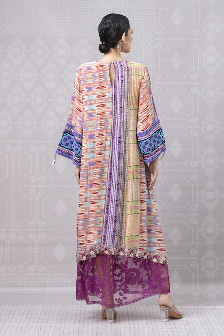 Niki Mahajan Vintage Trible Print Kurta With Skirt 