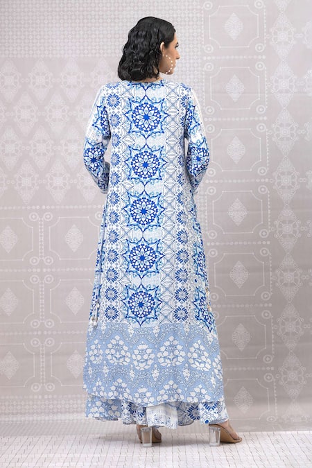 Niki Mahajan Hand Block Asymmetric Kurta With Pant 