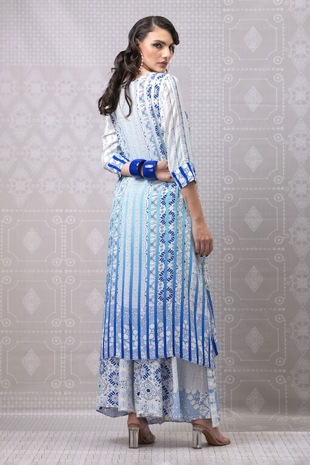 Niki Mahajan Vintage Hand Block Asymmetric Kurta With Pant 