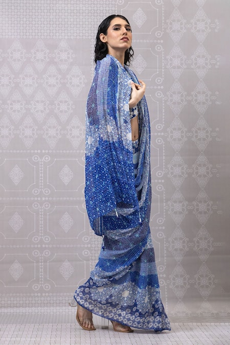 Niki Mahajan Hand Block Pre-Draped Saree With Blouse 