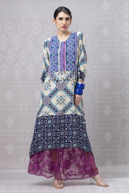 Niki Mahajan Hand Block Asymmetric Kurta With Skirt 