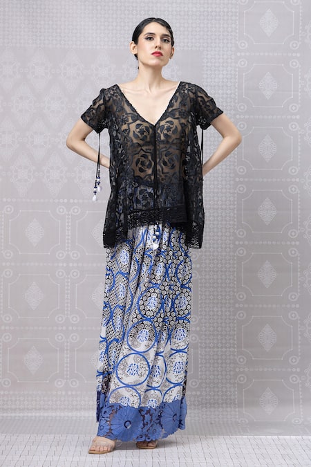 Niki Mahajan Top With Hand Block Print Pant 