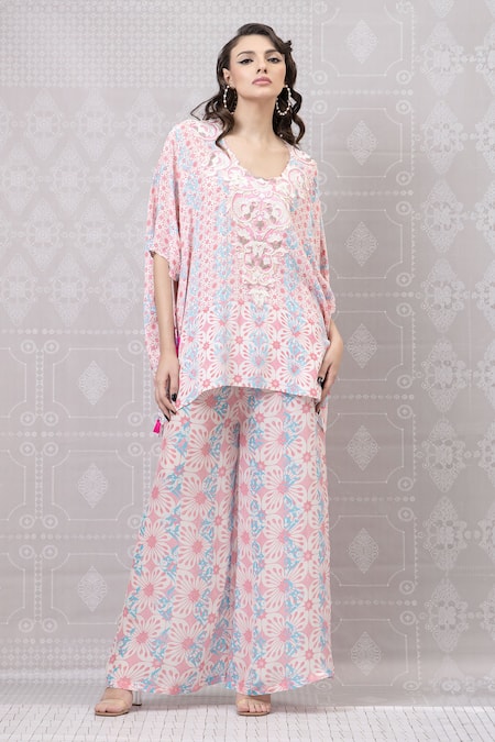 Niki Mahajan Hand Block Short Kaftan With Pant 