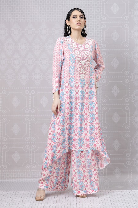 Niki Mahajan Hand Embroidered Asymmetric Kurta With Pant 