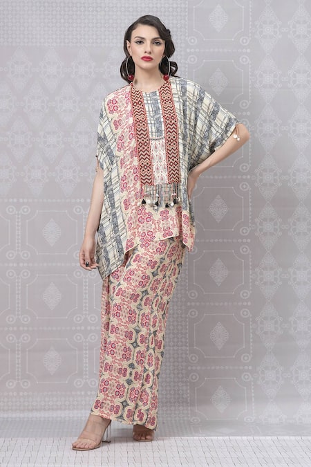 Niki Mahajan Vintage Hand Block Short Kaftan With Pant 