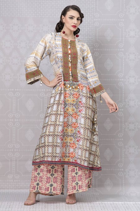 Niki Mahajan Hand Block Vintage Print Kurta With Pant 