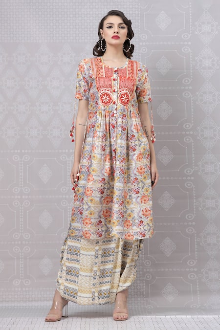 Niki Mahajan Hand Block Kurta With Draped Pant 