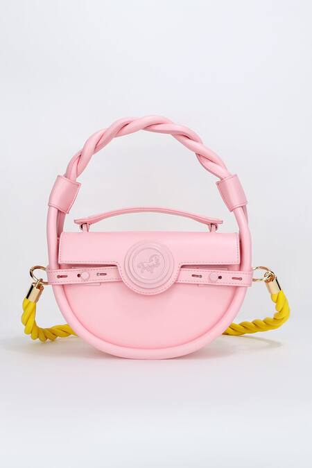 Wagon Horse_Pink Cielo Luxe Half Crescent Shaped Bag_Online_at_Aza_Fashions