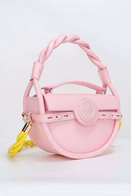 Shop_Wagon Horse_Pink Cielo Luxe Half Crescent Shaped Bag_Online_at_Aza_Fashions