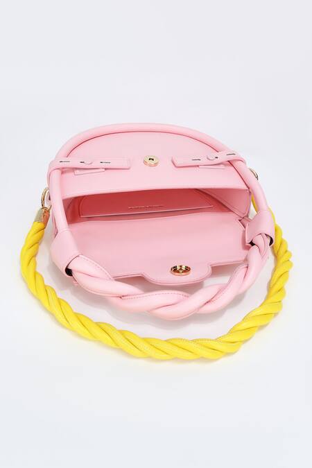 Wagon Horse_Pink Cielo Luxe Half Crescent Shaped Bag_at_Aza_Fashions