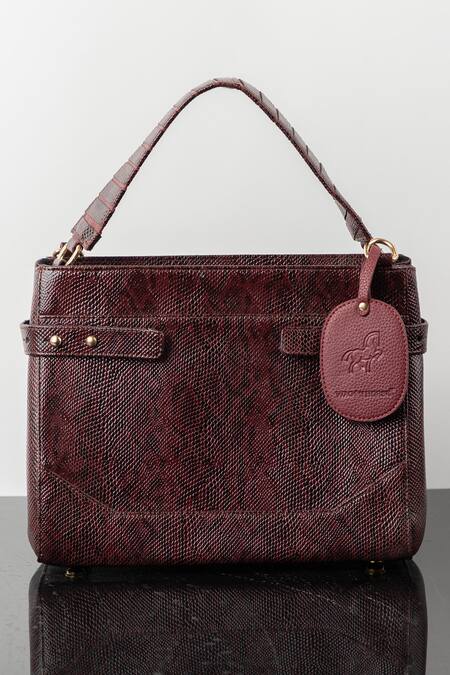 Wagon Horse_Maroon Medusa Croco Pattern Bag_Online_at_Aza_Fashions