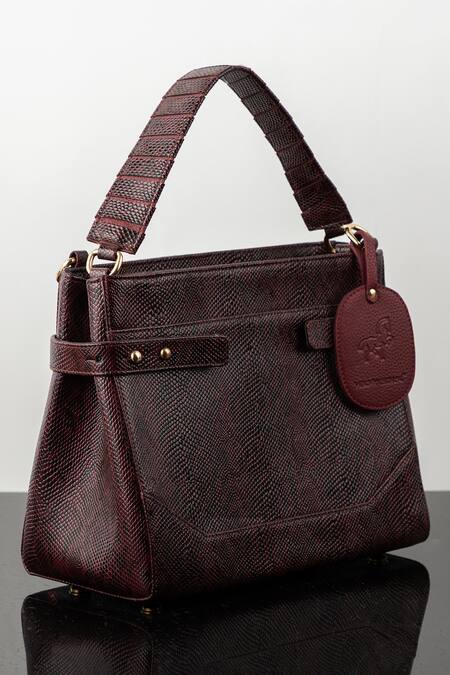 Buy_Wagon Horse_Maroon Medusa Croco Pattern Bag_Online_at_Aza_Fashions