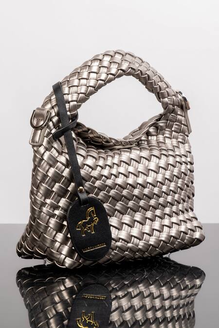 Buy_Wagon Horse_Gold Metallic Basket Woven Bag_Online_at_Aza_Fashions