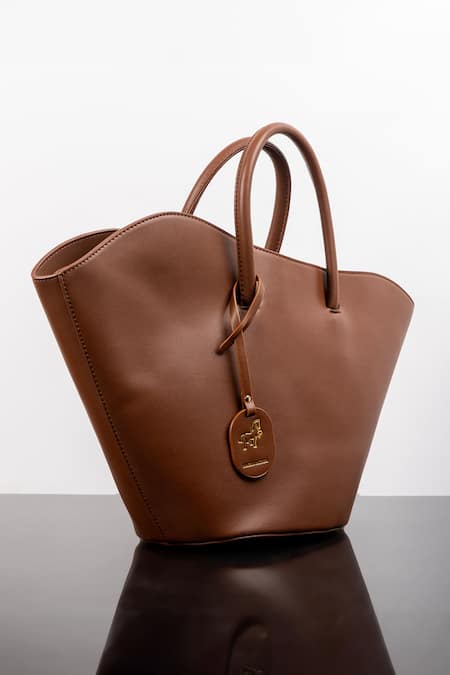 Buy Wagon Horse Brown On The Go Plain Tote Bag Online at Aza Fashions Buy_Wagon Horse_Brown On The Go Plain Tote Bag_Online_at_Aza_Fashions