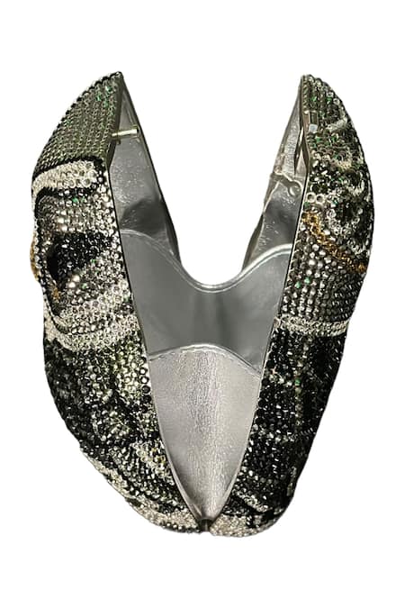 Buy_Wagon Horse_Black Crystals, Rhinestones Lucky Owl Shaped Bag_Online_at_Aza_Fashions