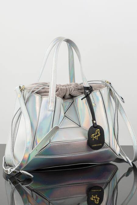 Buy_Wagon Horse_Blue Prism Maze Shaped Handbag_Online_at_Aza_Fashions