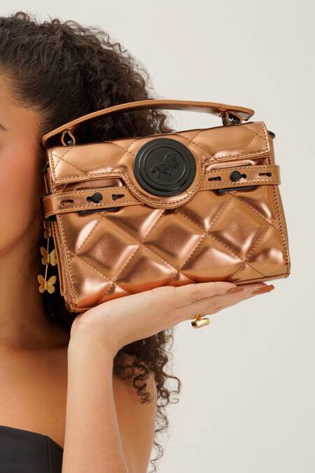 Wagon Horse Gold Reviera Luxe Quilted Shoulder Bag Online at Aza Fashions Wagon Horse_Gold Reviera Luxe Quilted Shoulder Bag_Online_at_Aza_Fashions