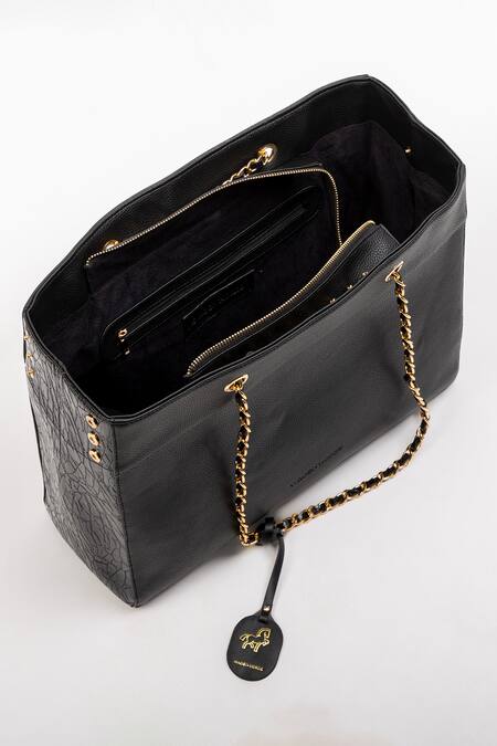 Shop_Wagon Horse_Black Chains The Iconic Rectangle Shaped Tote Bag_Online_at_Aza_Fashions