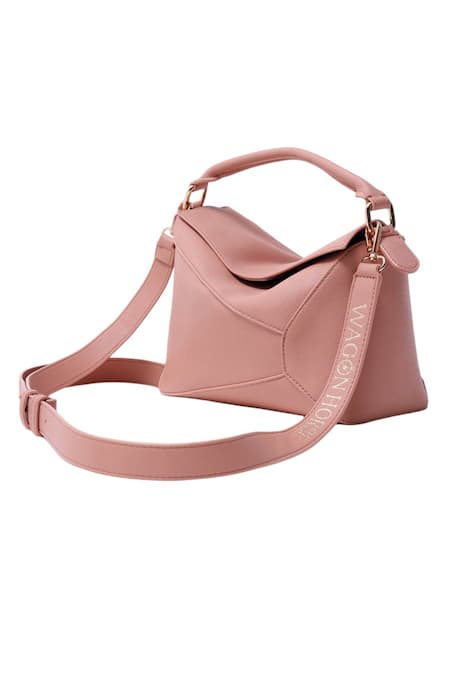 Wagon Horse_Peach Embroidery Verano Rose Cuboid Shaped Bag_at_Aza_Fashions