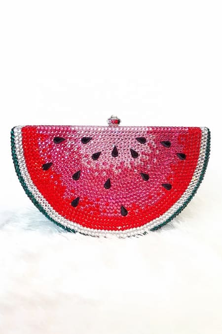 Shop Wagon Horse Red Crystals, Rhinestones Watermelon Shaped Bag Online at Aza Fashions Shop_Wagon Horse_Red Crystals, Rhinestones Watermelon Shaped Bag_Online_at_Aza_Fashions
