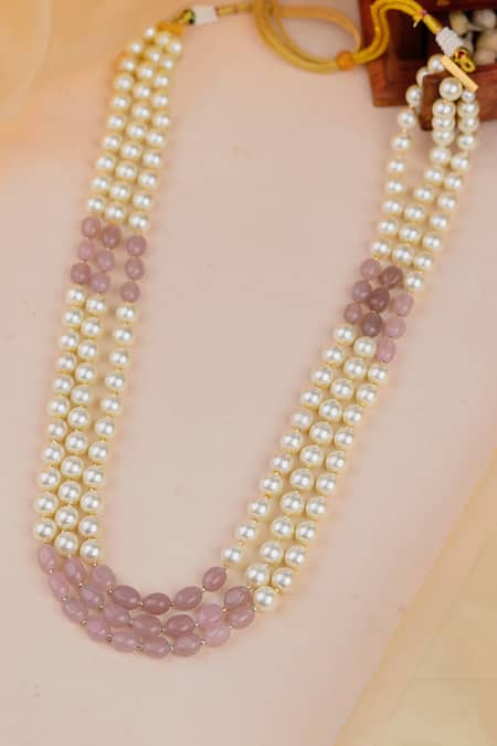 Riana Jewellery Pink Beads Layered Pearl Mala 