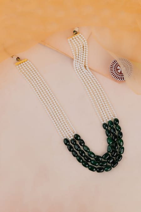 Riana Jewellery Green Pearl Contrast Beads Embellished Mala 