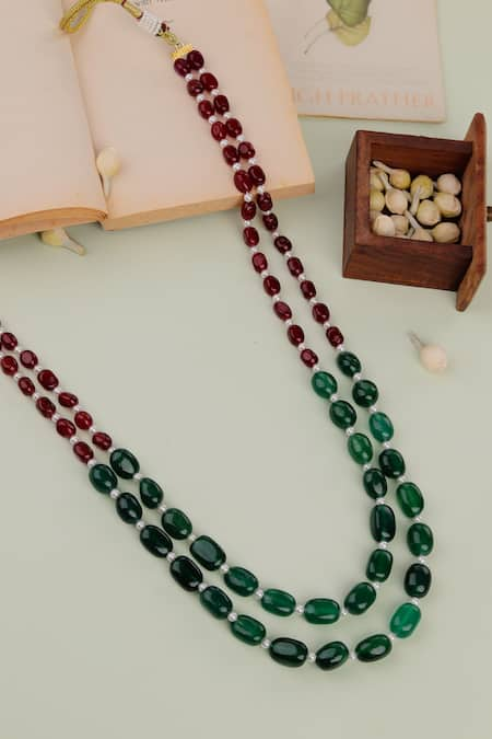 Riana Jewellery Ruby Tumble Beads Embellished Mala 