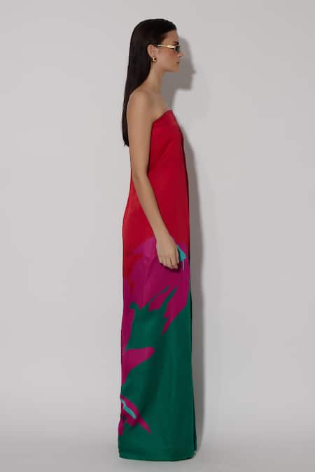 Buy Twinkle Hanspal Red Linen Satin Printed Sakura Straight Theo Strapless Jumpsuit Online at Aza Fashions Buy_Twinkle Hanspal_Red Linen Satin Printed Sakura Straight Theo Strapless Jumpsuit_Online_at_Aza_Fashions