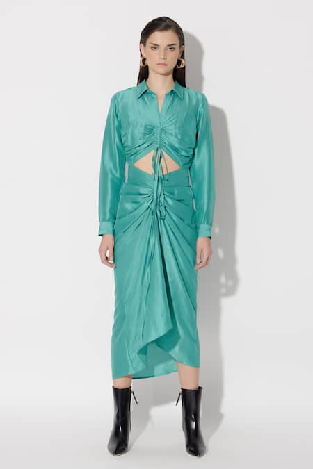 Twinkle Hanspal Blake Draped Midi Shirt Dress 