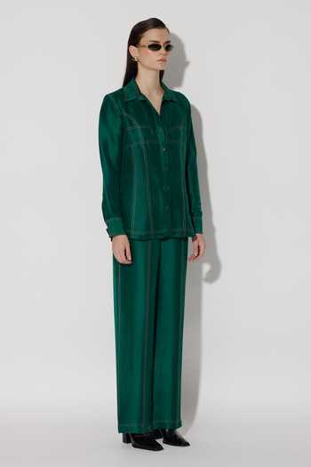 Buy_Twinkle Hanspal_Green Silk Embroidery Collared Darcy Running Stitch Detailed Shirt With Pant_Online_at_Aza_Fashions