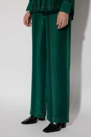 Shop_Twinkle Hanspal_Green Silk Embroidery Collared Darcy Running Stitch Detailed Shirt With Pant_Online_at_Aza_Fashions