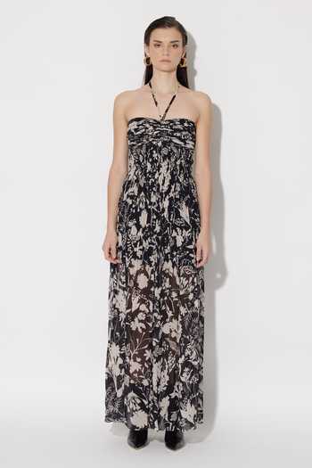 Twinkle Hanspal_Black Georgette Printed Floral Halter Harlow Dress_Online_at_Aza_Fashions