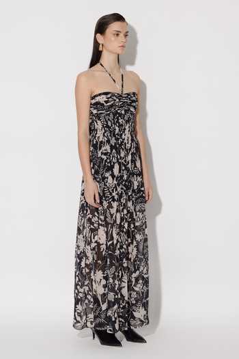 Buy_Twinkle Hanspal_Black Georgette Printed Floral Halter Harlow Dress_Online_at_Aza_Fashions