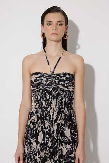 Twinkle Hanspal_Black Georgette Printed Floral Halter Harlow Dress_at_Aza_Fashions