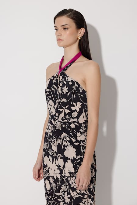 Buy Twinkle Hanspal Black Crepe Printed Floral Halter Jane Jumpsuit Online at Aza Fashions Buy_Twinkle Hanspal_Black Crepe Printed Floral Halter Jane Jumpsuit_Online_at_Aza_Fashions