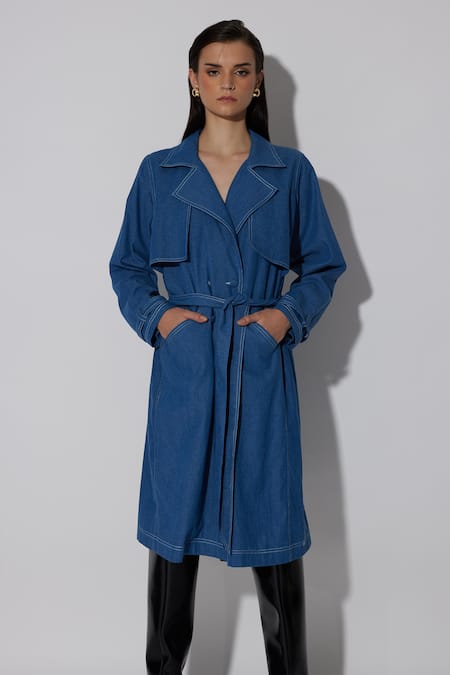 Twinkle Hanspal Ezra Denim Flap Trench Coat 