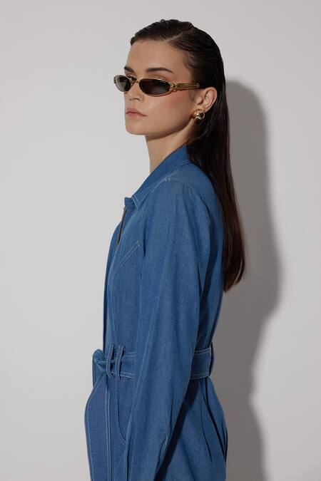 Buy_Twinkle Hanspal_Blue Denim Embroidery Thread Collar Aspen Overstitch Jumpsuit_Online_at_Aza_Fashions