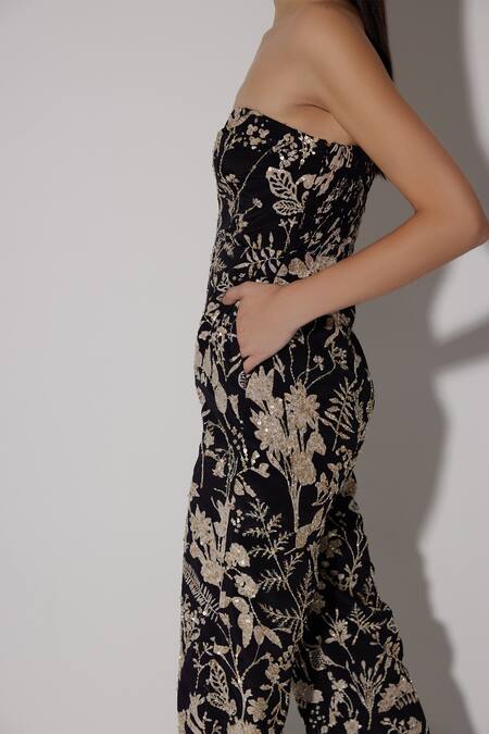 Shop Twinkle Hanspal Multi Color Crepe Print Sequin Sweetheart Noel Floral Embroidered Jumpsuit Online at Aza Fashions Shop_Twinkle Hanspal_Multi Color Crepe Print Sequin Sweetheart Noel Floral Embroidered Jumpsuit_Online_at_Aza_Fashions