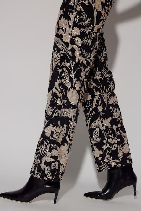 Twinkle Hanspal Multi Color Crepe Print Sequin Sweetheart Noel Floral Embroidered Jumpsuit at Aza Fashions Twinkle Hanspal_Multi Color Crepe Print Sequin Sweetheart Noel Floral Embroidered Jumpsuit_at_Aza_Fashions