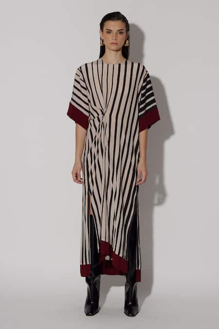 Twinkle Hanspal Glenn Stripe Print Boxy Draped Dress 