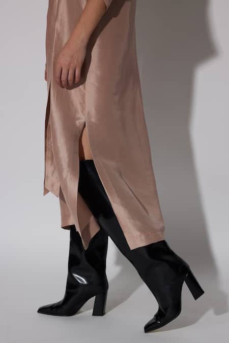 Buy_Twinkle Hanspal_Rose Gold Silk Embroidery Thread Collar Alesso Boxy Dress